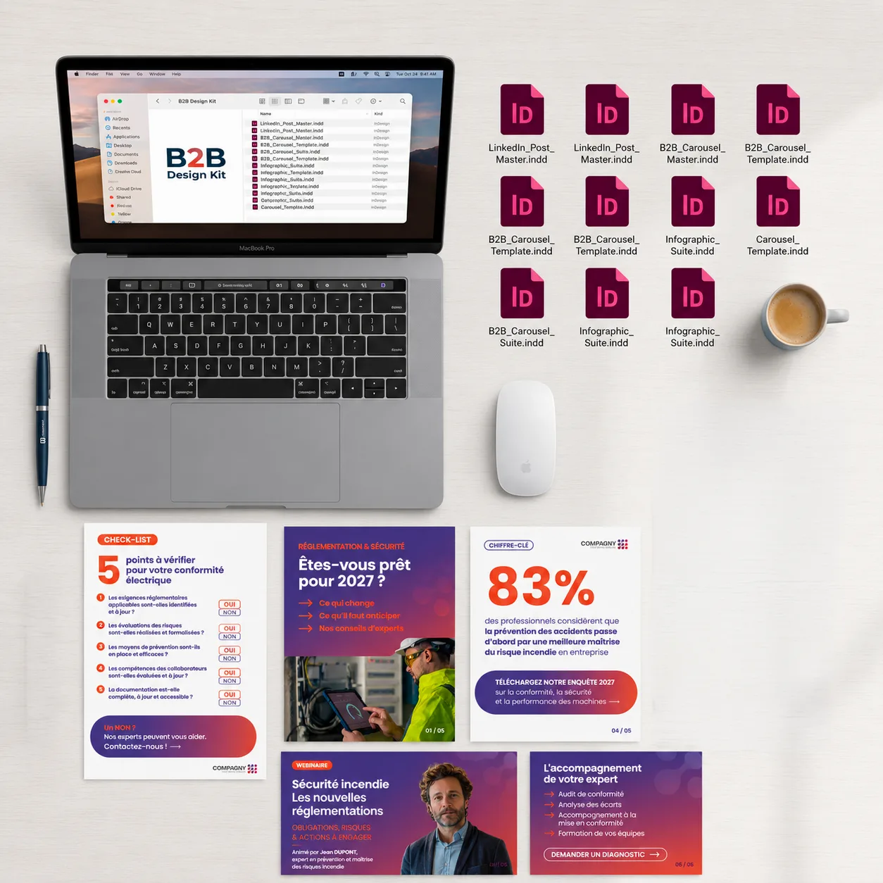 Fichiers sources InDesign pack Canva B2B entreprise