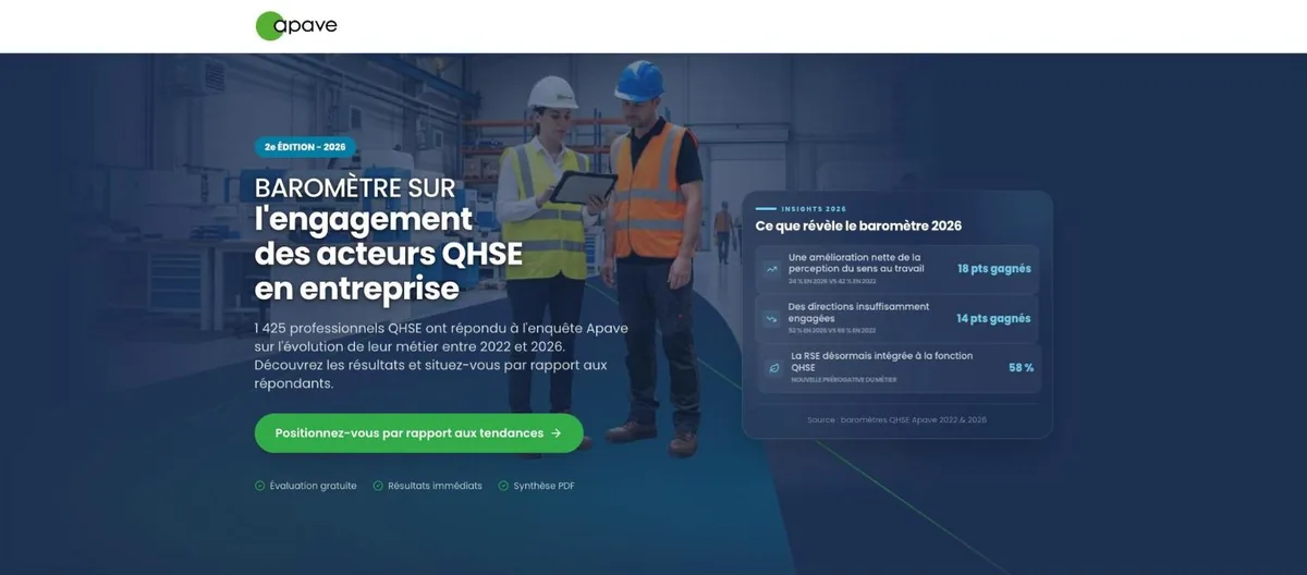 Page d'accueil du lead magnet Apave sur le 2e baromètre QHSE
